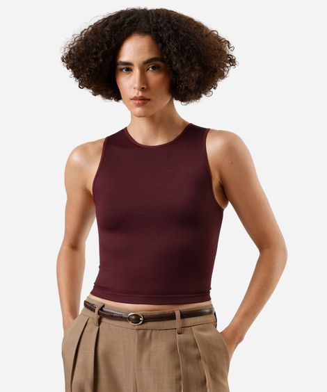 regata cropped feminina de poliamida canelada vinho