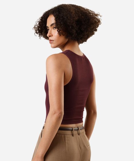 regata cropped feminina de poliamida canelada vinho