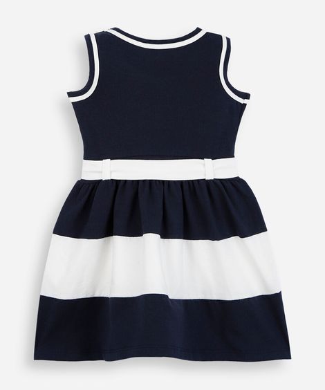 vestido infantil de algodão com recorte e laço azul