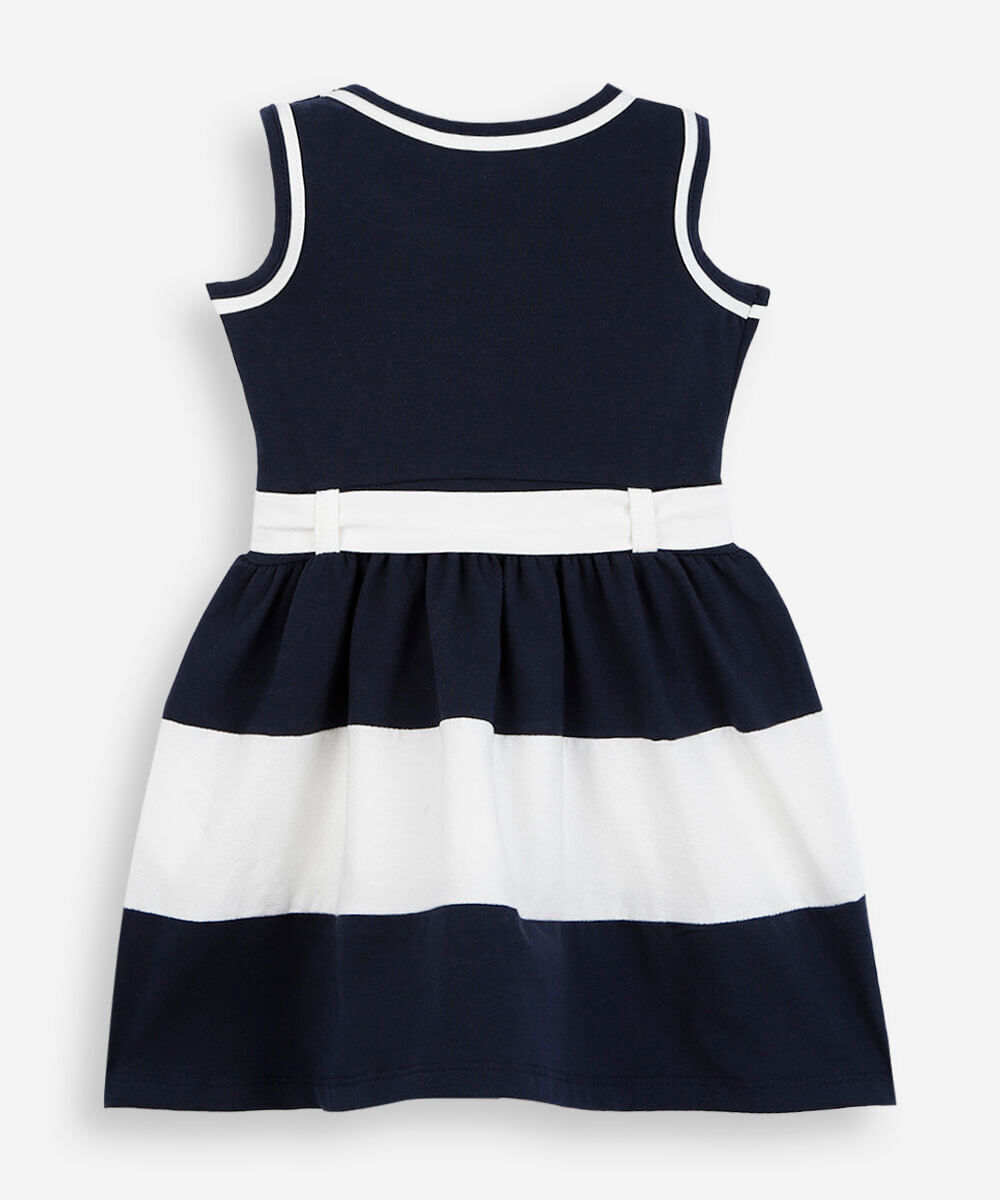 vestido infantil de algodão com recorte e laço azul
