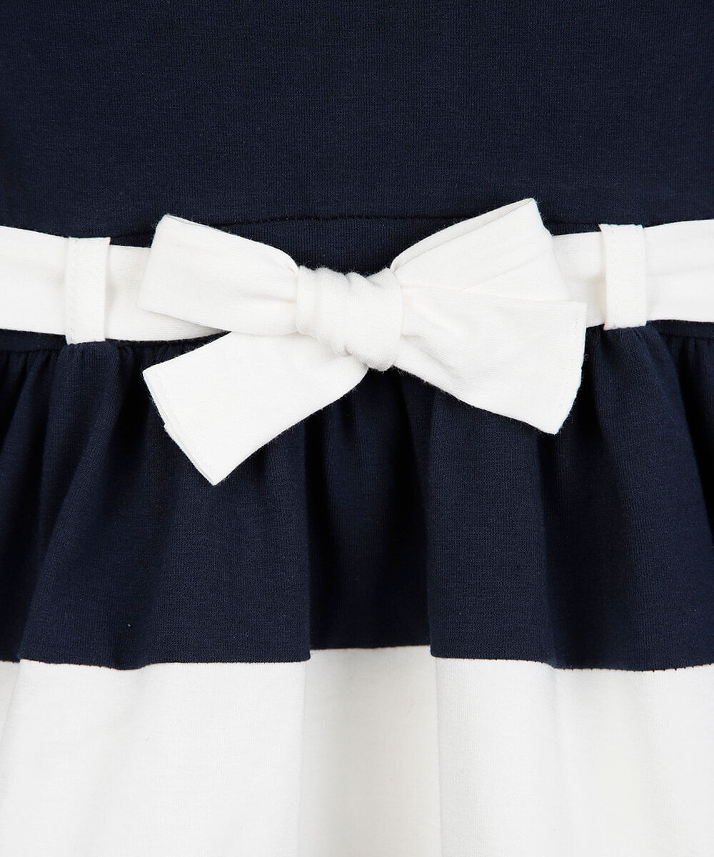 vestido infantil de algodão com recorte e laço azul
