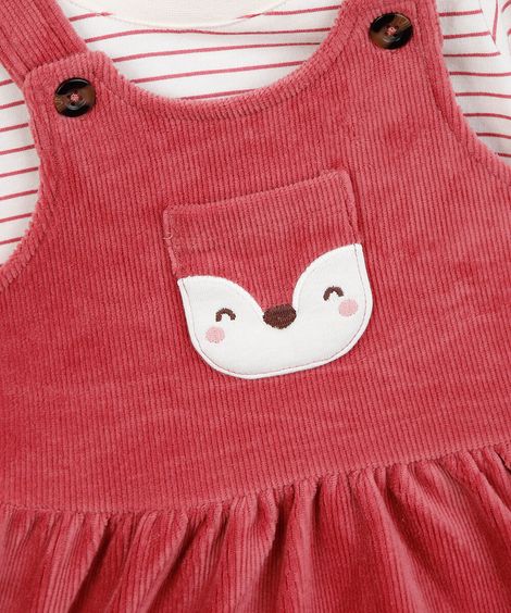 salopete infantil de veludo cotelê com bordado rosa