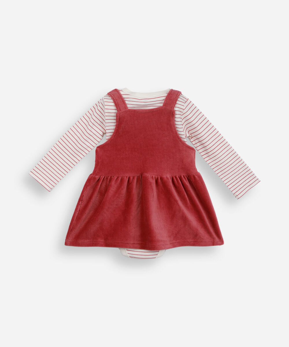 salopete infantil de veludo cotelê com bordado rosa