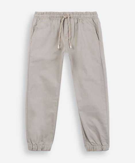 calça jogger infantil de sarja cós elástico bege