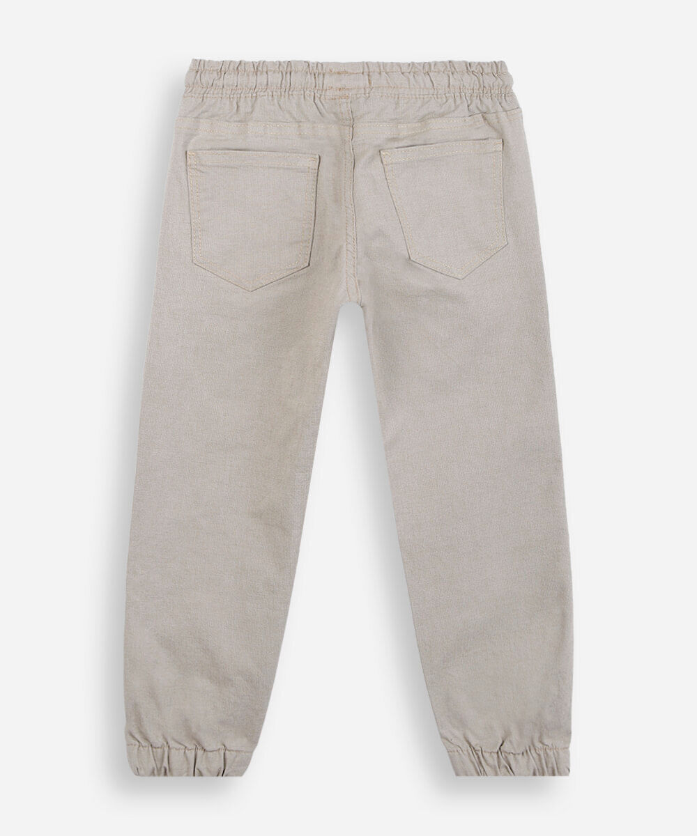 calça jogger infantil de sarja cós elástico bege