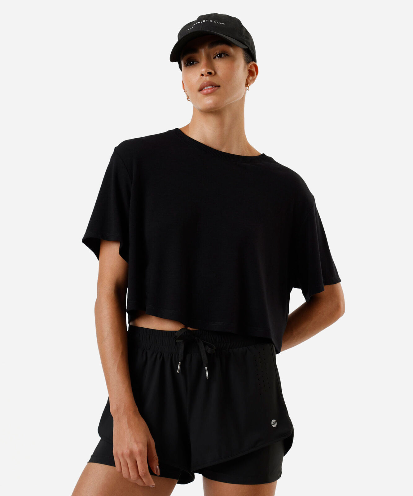 short feminino esportivo com bermuda interna preto