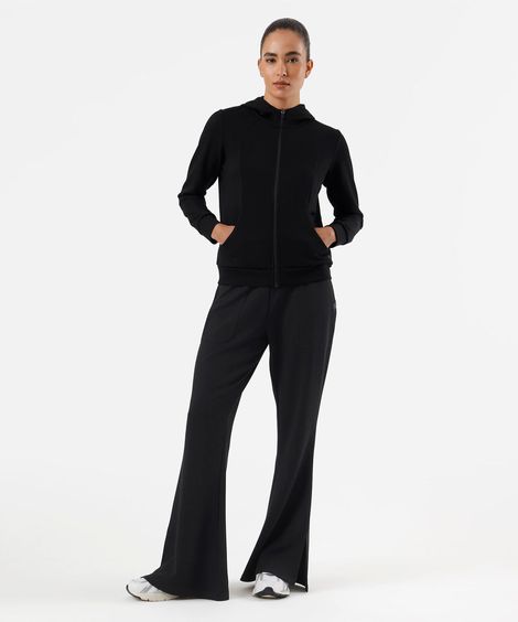 jaqueta feminina com recorte e capuz esportiva ace preta