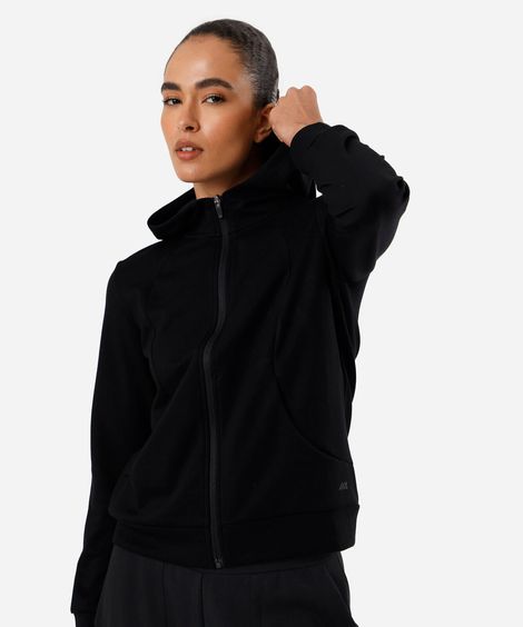 jaqueta feminina com recorte e capuz esportiva ace preta