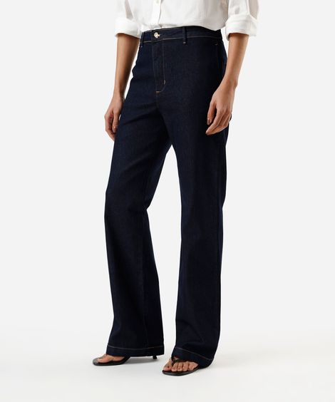 calça wide leg slim feminina jeans cintura alta azul