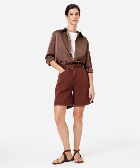 bermuda feminina de sarja cintura média marrom