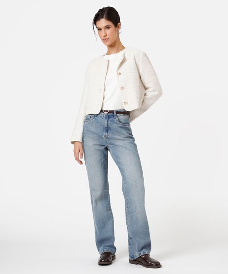 calça reta feminina jeans cintura alta sawary azul