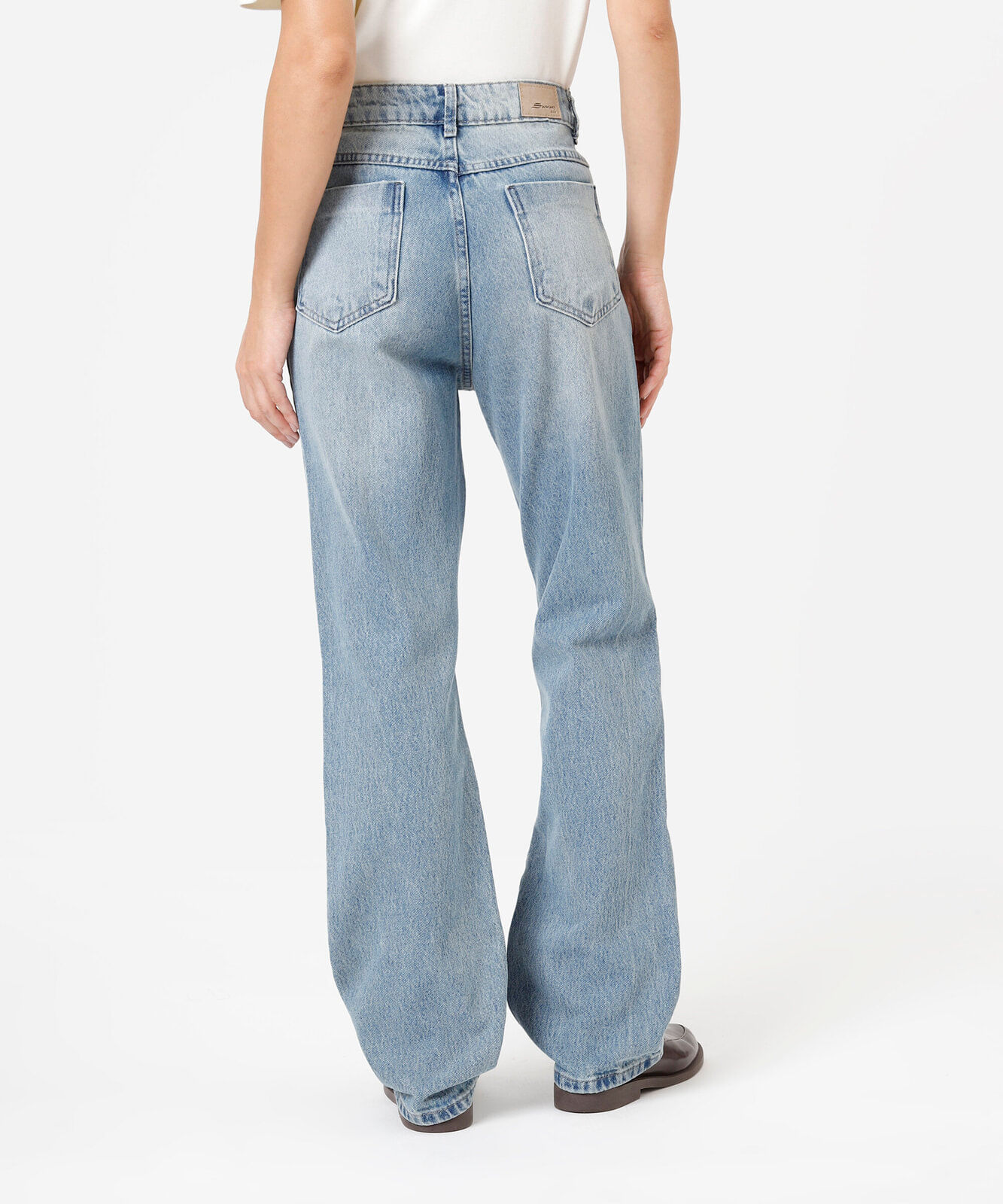 calça reta feminina jeans cintura alta sawary azul