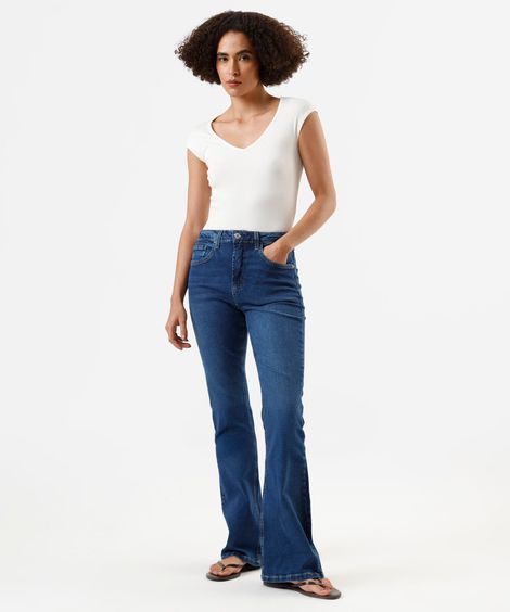 calça boot cut feminina jeans cintura alta azul