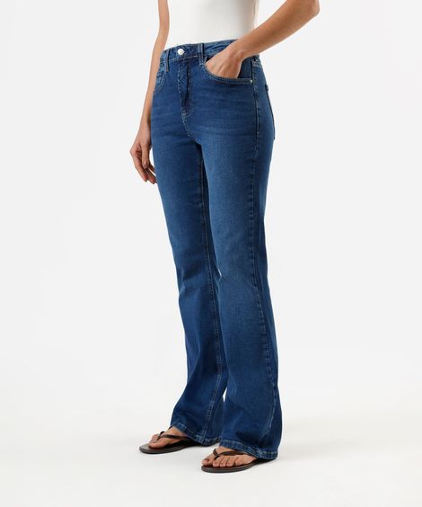 calça boot cut feminina jeans cintura alta azul
