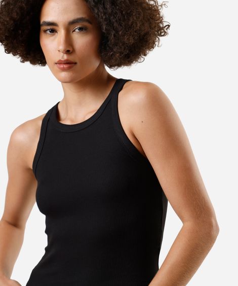 regata feminina de algodão canelada preta