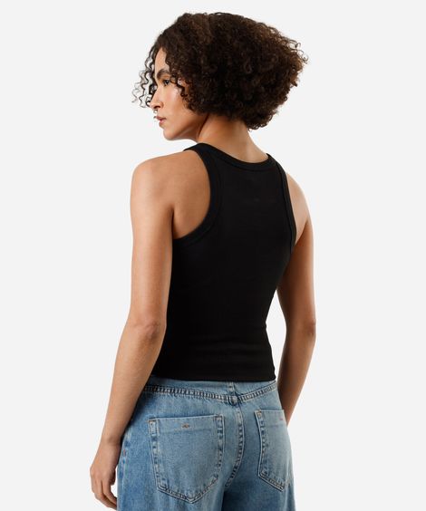 regata feminina de algodão canelada preta