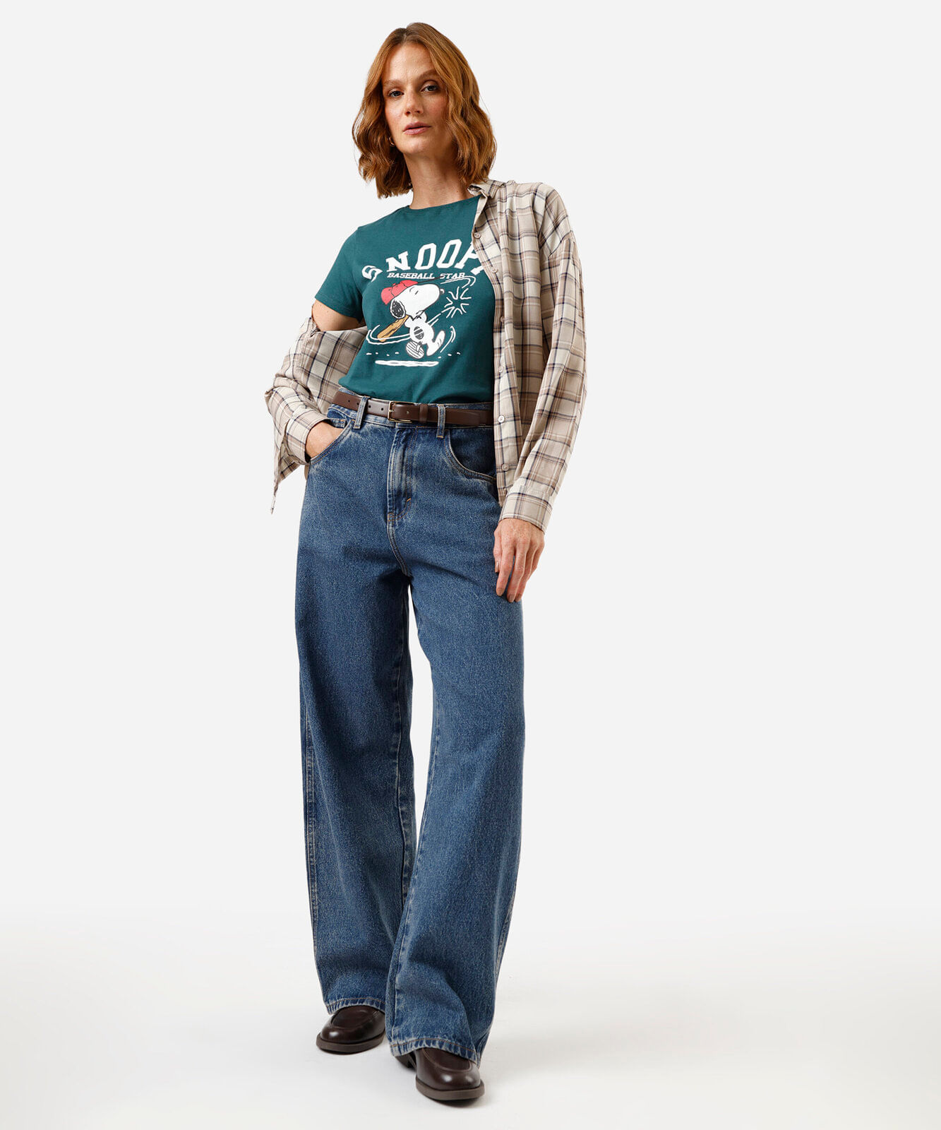 camiseta feminina de algodão manga curta snoopy verde