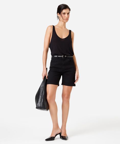 short feminino de sarja cintura alta com cinto preto