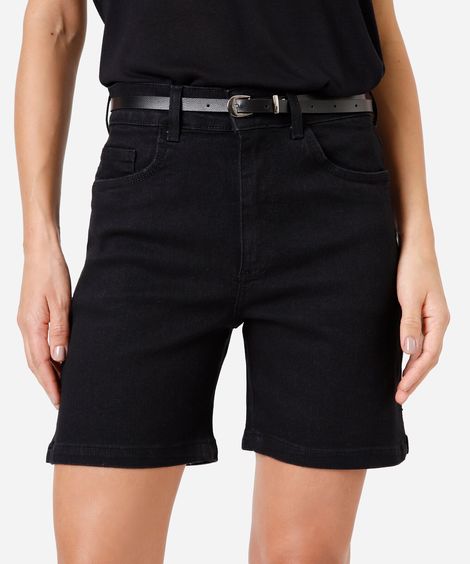short feminino de sarja cintura alta com cinto preto