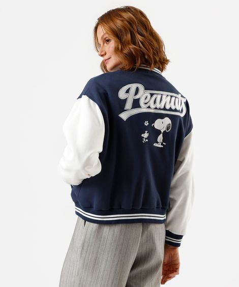 jaqueta bomber feminina de moletom snoopy azul