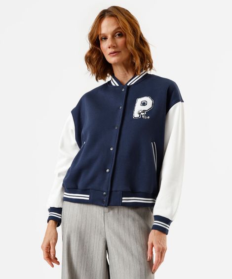 jaqueta bomber feminina de moletom snoopy azul