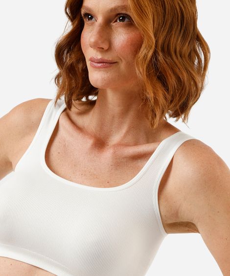 top cropped feminino de poliamida canelado off white