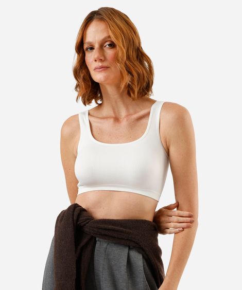 top cropped feminino de poliamida canelado off white
