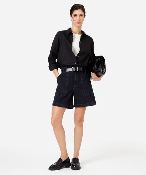 bermuda feminina jeans cintura alta azul