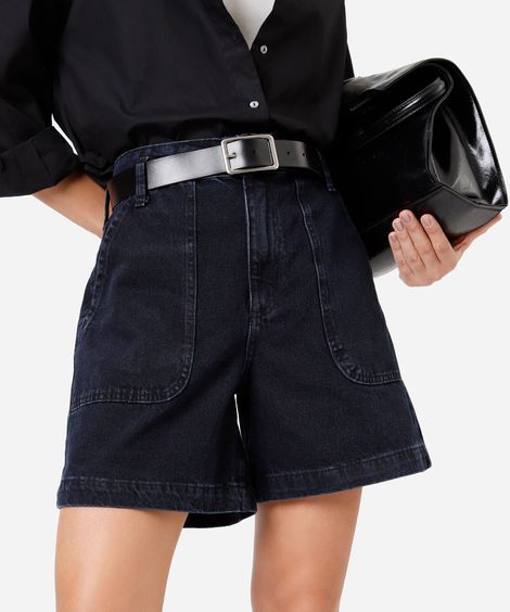 bermuda feminina jeans cintura alta azul