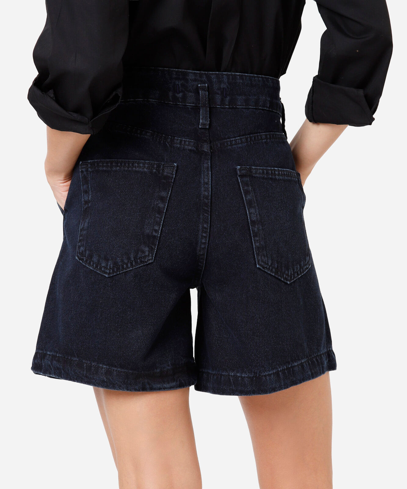 bermuda feminina jeans cintura alta azul