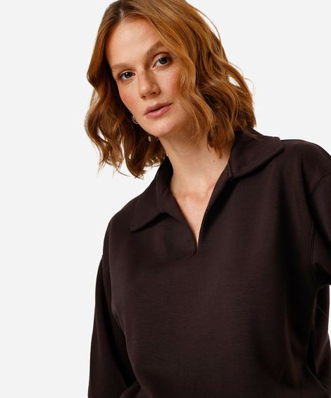 blusão feminino de moletom com gola marrom