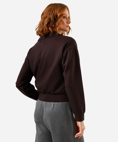 blusão feminino de moletom com gola marrom