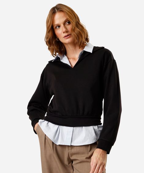 blusão feminino de moletom com gola preto