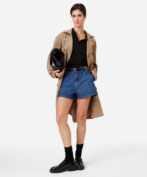 short feminino jeans cintura média azul