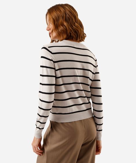cardigan feminino de tricot listrado cinza