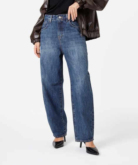 calça balloon feminina jeans cintura média azul