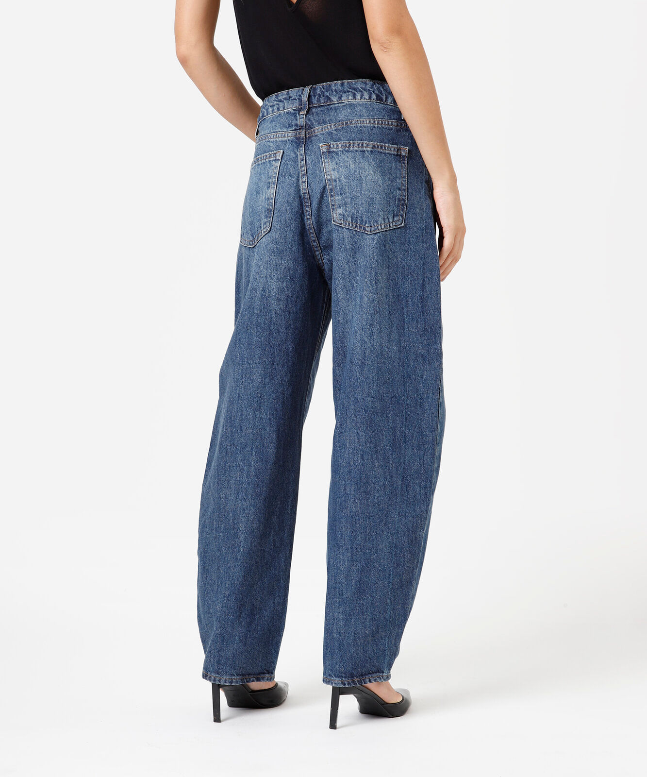 calça balloon feminina jeans cintura média azul