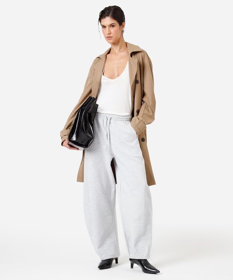 calça barrel feminina de moletom cós elástico cinza