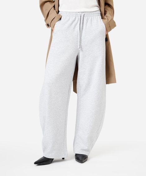 calça barrel feminina de moletom cós elástico cinza