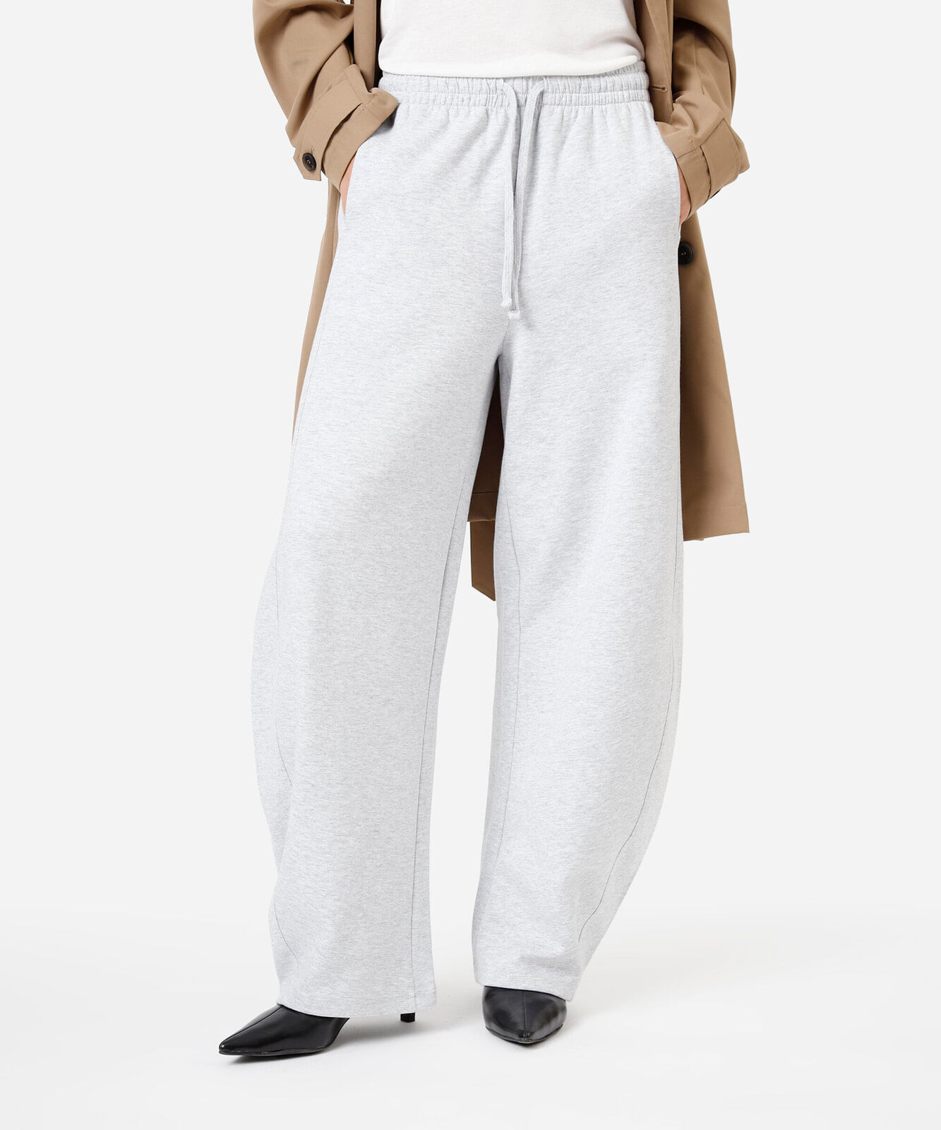 calça barrel feminina de moletom cós elástico cinza