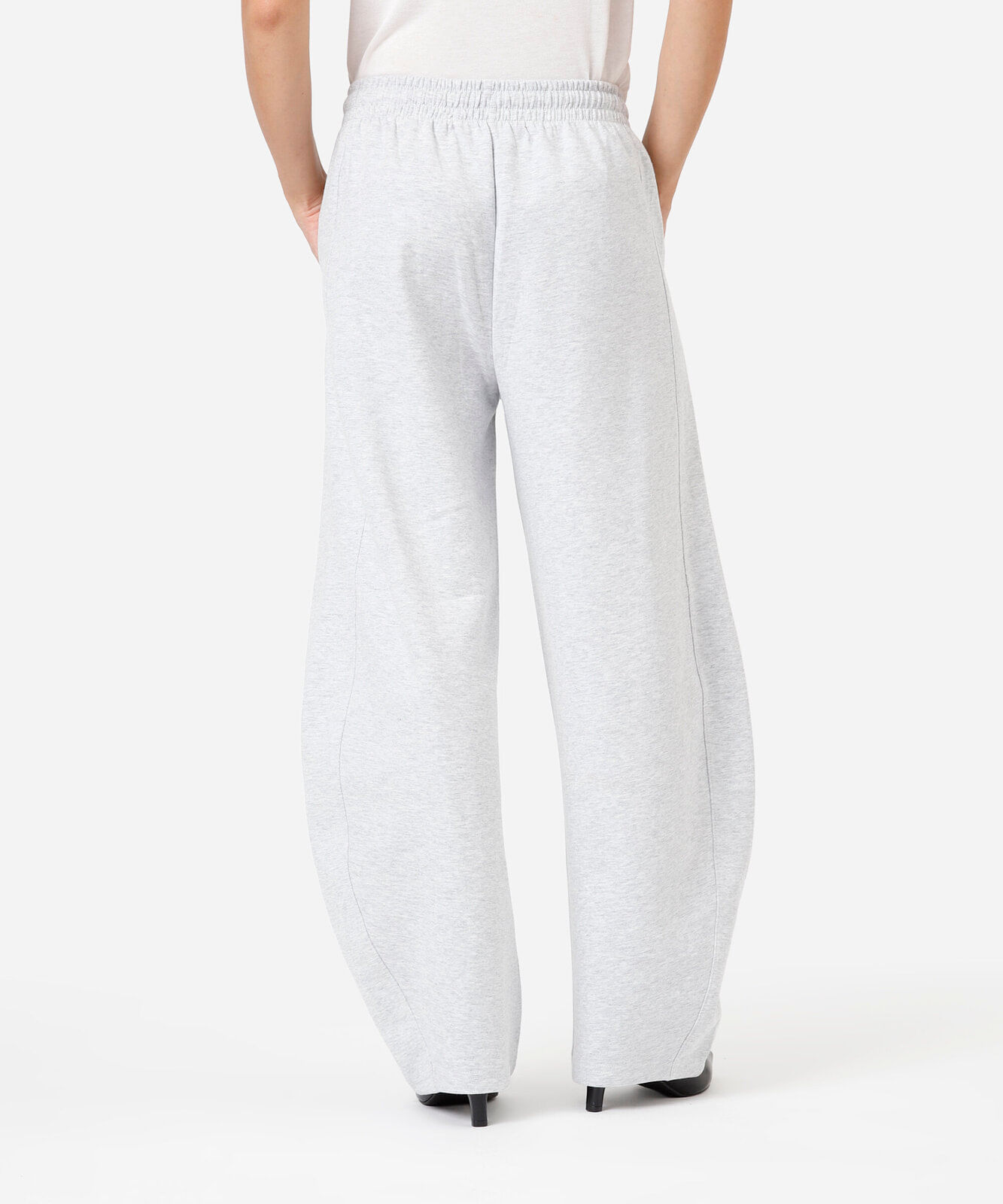 calça barrel feminina de moletom cós elástico cinza
