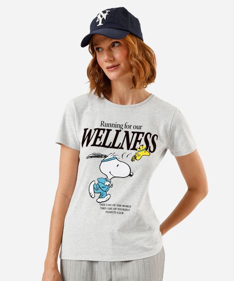 camiseta feminina com algodão manga curta snoopy cinza