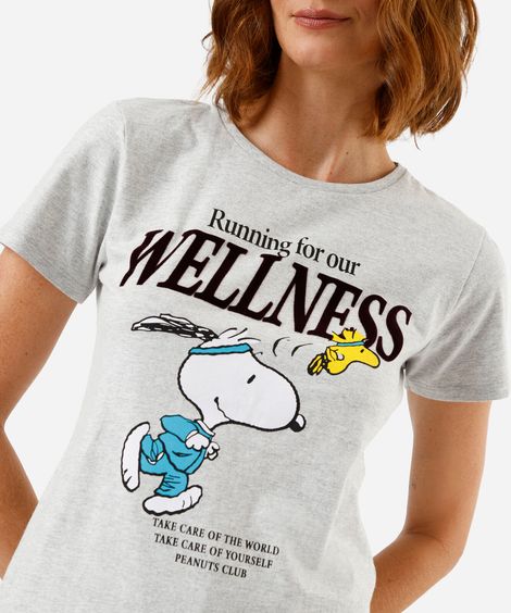 camiseta feminina com algodão manga curta snoopy cinza