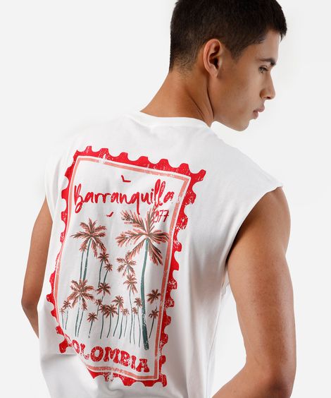 regata machão masculina de algodão estampada off white