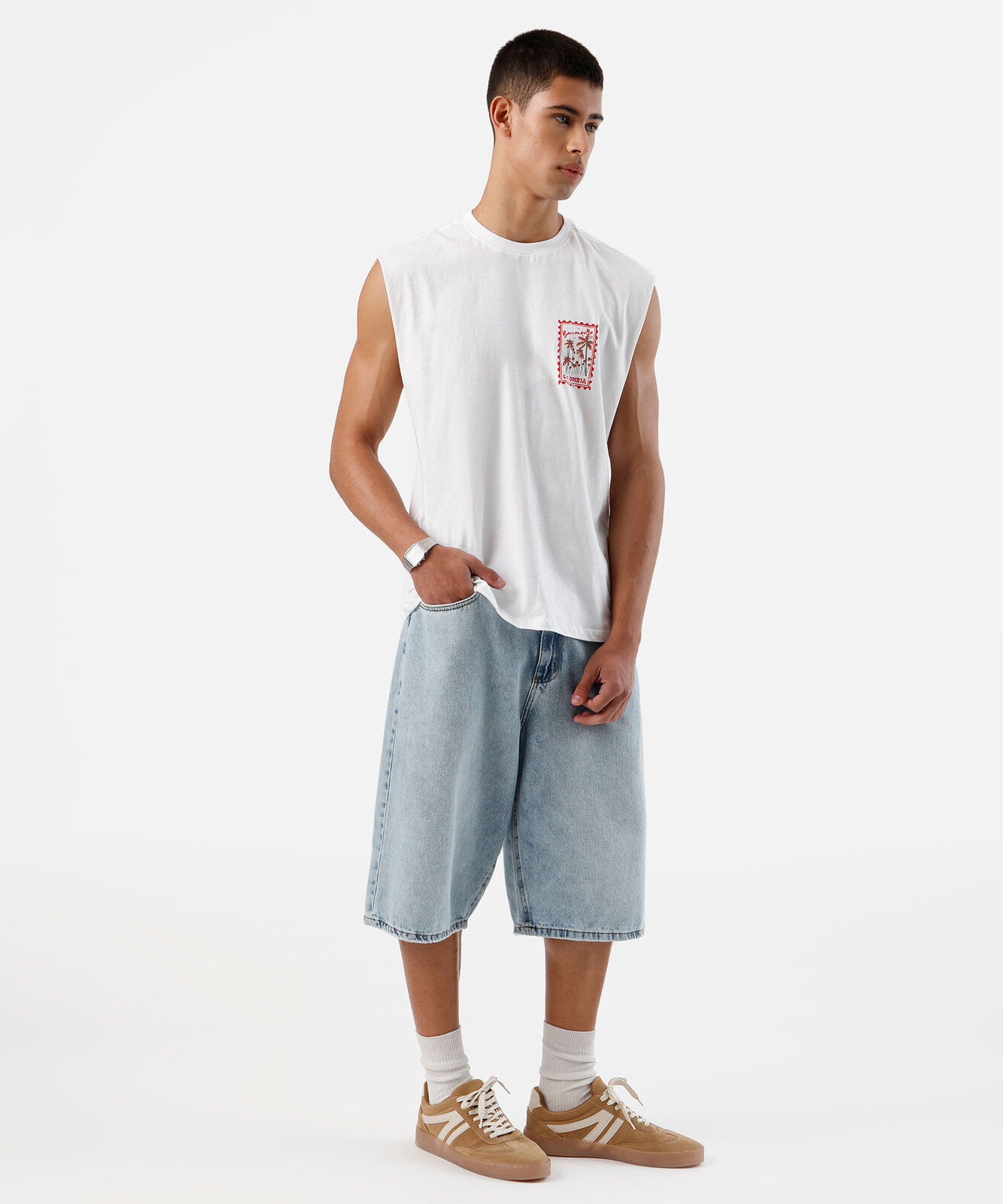 regata machão masculina de algodão estampada off white