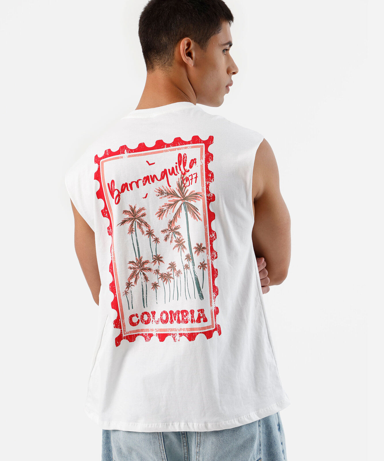 regata machão masculina de algodão estampada off white