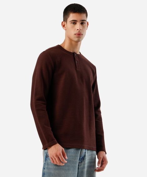 camiseta masculina com algodão manga longa texturizada vinho