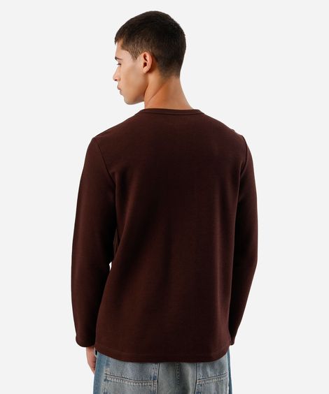 camiseta masculina com algodão manga longa texturizada vinho