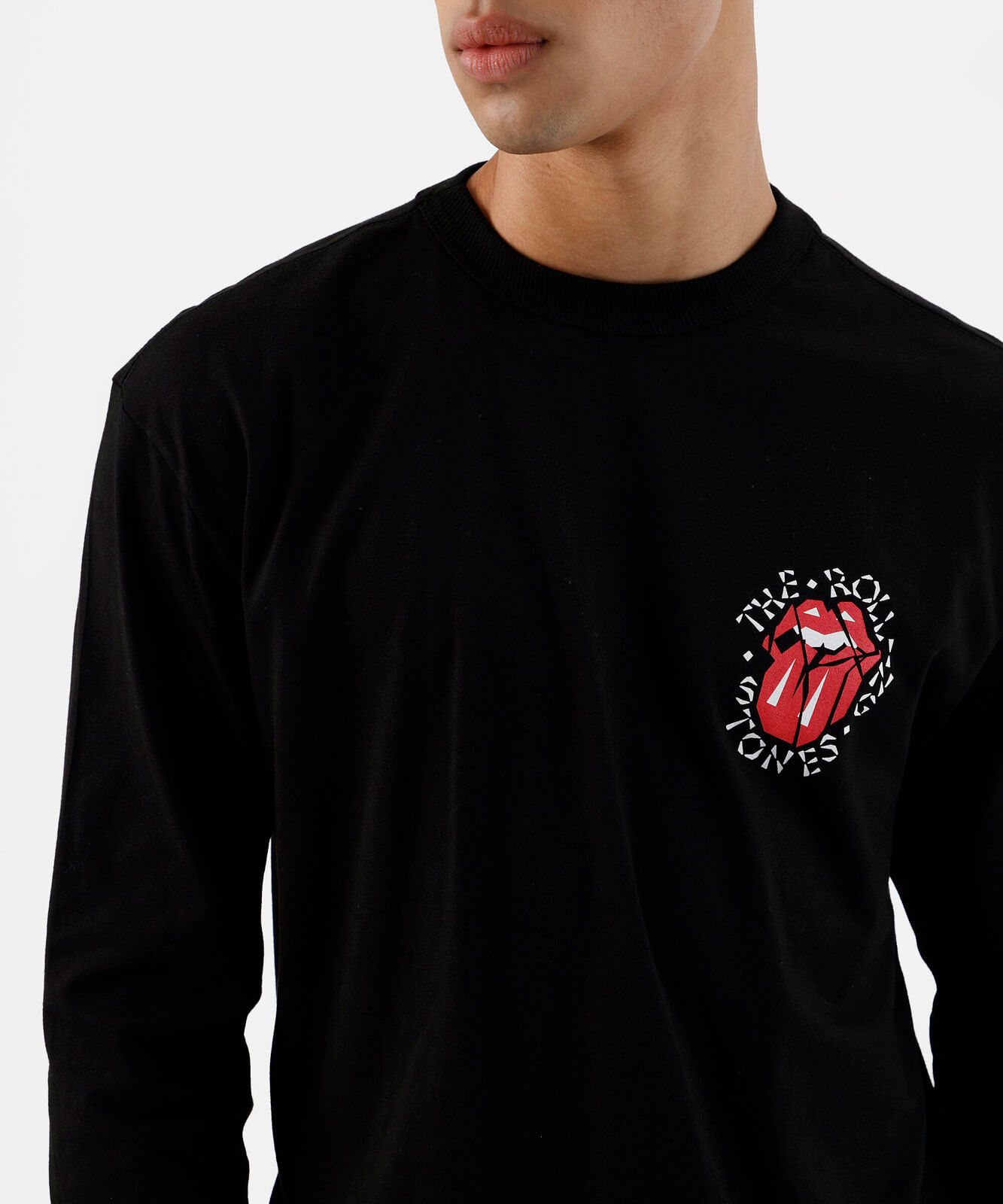 camiseta masculina de algodão manga longa the rolling stones preta