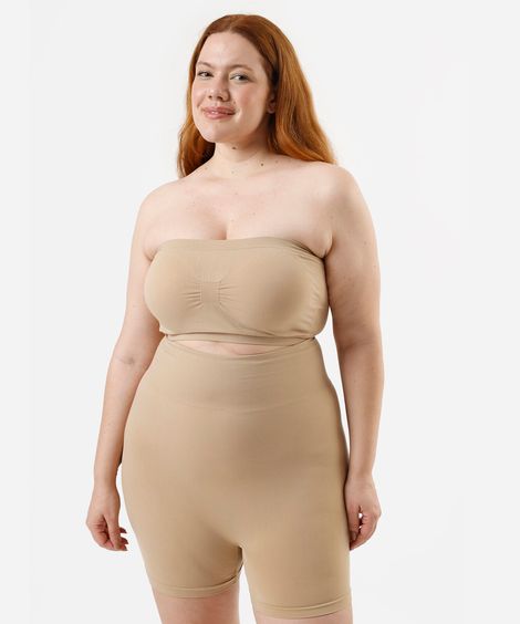 calcinha boyshort feminina de poliamida sem costura demillus plus size bege